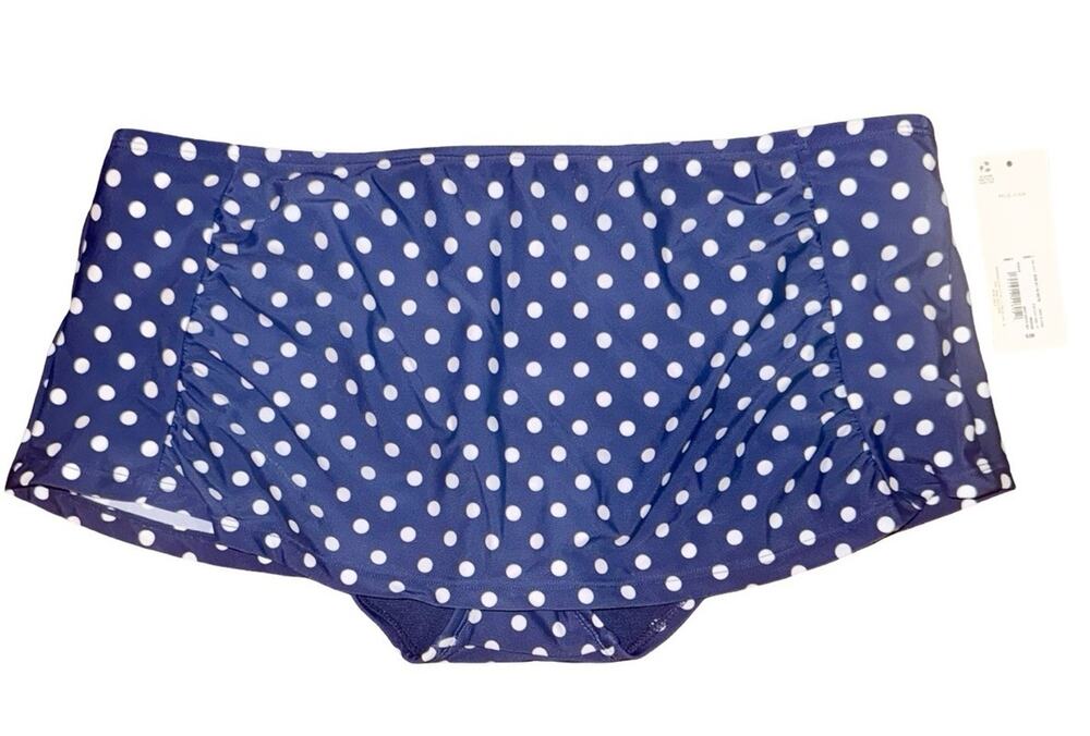 Peyton & Parker NWT Mid Rise Skirted Bikini Bottom Navy White Polka Dot M